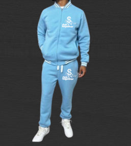 Men Varsity Style Zip Up Jogger Sets